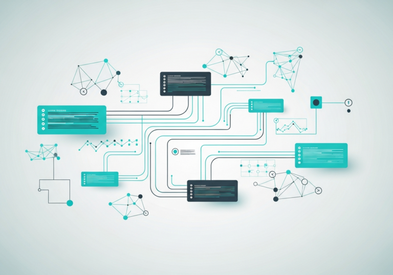 Abstrakte Visualisierung von digitalen Workflows und Automatisierungsprozessen einer n8n Agentur in Deutschland, ohne Menschen, im professionellen B2B-Stil
