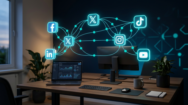 Social-Media-Automatisierung mit mehreren Plattformen und Workflow-Visualisierung