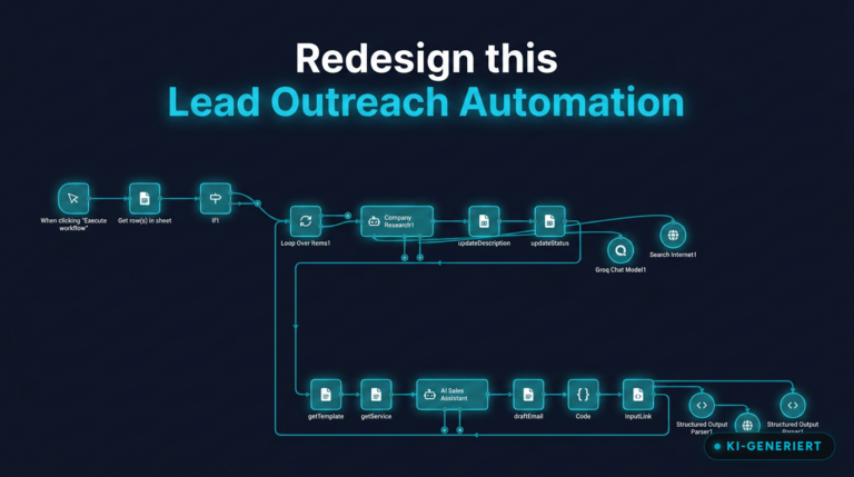 Lead Outreach Automation Workflow mit Google Sheets, Groq und Tavily Integration (KI-generiertes Bild)