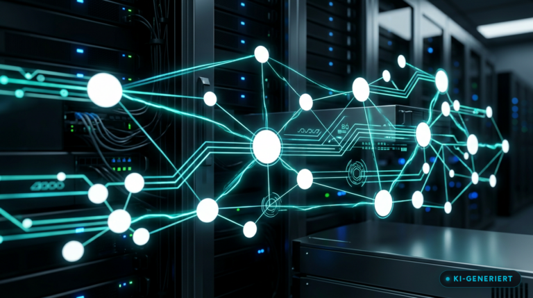n8n Agentur Deutschland Workflow-Automatisierung mit vernetzten Prozessen (KI-generiertes Bild)